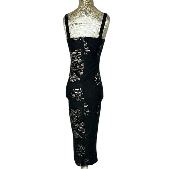 Sexy Stretchy Bodycon Black Lace Floral Midi Cocktail Dress Size Small - Picture 6 of 6